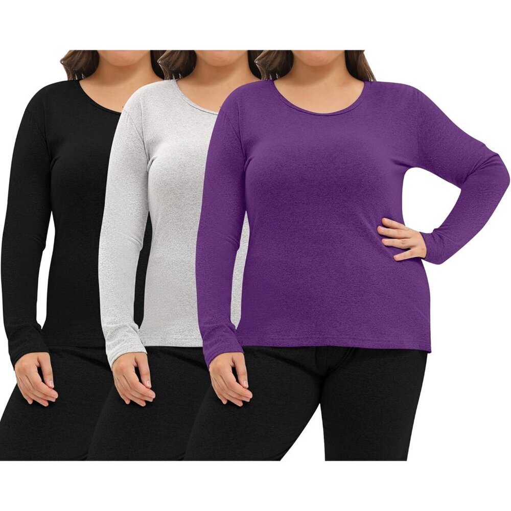 Women Plus Size Thermal Shirts Fleece Lined Long Sleeve Base Layer Winter